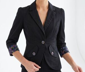 Laundry by Shelli Segal Black Lightweight Twill Floral Detail Jacket Size 6